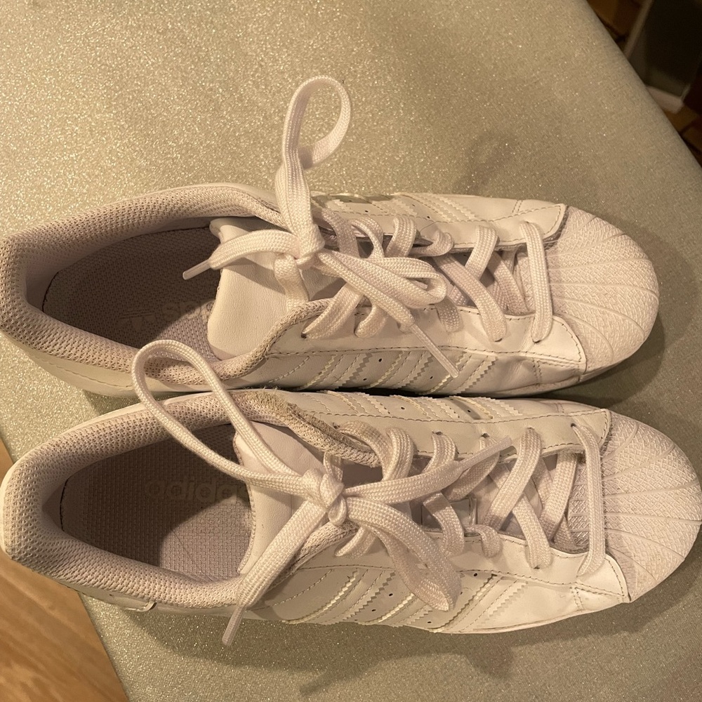 All White Adidas Superstar Sneakers - Picture 8 of 8